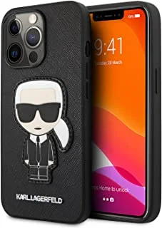 جراب Cg Mobile Karl Lagerfeld Pu Saffiano مع رقعة Ikonik وشعار معدني لهاتف Iphone 13 Pro (6.1 بوصة) - أسود