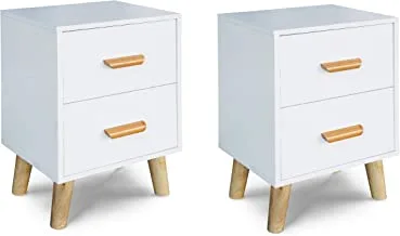 Mahmayi 303-2 Modern Multifunctional Dual Nightstand Wooden Side Table Storage Unit With Two Drawer Home Living Room Bedroom Furniture White Melamine - Set of 2