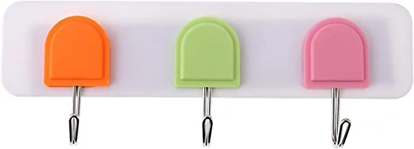 Lawazim Hook Adhesive Hanger Assorted Orange/Pink/Green 20x7.5CM 3 Piece | Heavy Duty Wall Hooks Wall Mount Stick for Hanging Towels, Coats, Keys Home Kitchen