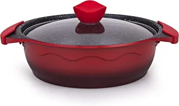 Amercook Alfetta Non Stick Casserole Cooking Pot With Glass Lid Size: 26Cm, Gradient Red