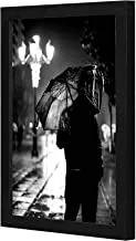 LOWHA Person Holding Umbrella Beside Post Wall art wooden frame Black color 23x33cm By LOWHA