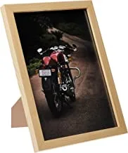Lowha motorcycle parked on road wall art with pan wood framed ready to hang for home, bed room, office living room home decor hand made wooden color 23 x 33cm by lowha