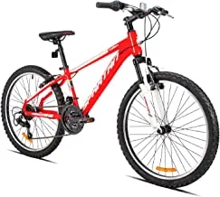 Spartan 24 Inches Calibre Hardtail Mtb Mountain Bicycle With Lightweight Alloy Frame & Rims,Gears, V-Brakes, Front Suspension Bike And Shimano Shifters - Flame Red Glossy - For Ages 10+, Sp-3174