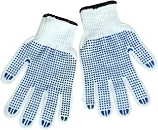 Lawazim Dotted Grip Safety Glove White/Blue/Orange| Work Cotton Gloves with Polyester Materials, Reusable PVC Dotted Working Gloves, Safety Work Gloves for Industrial Work