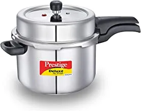 Prestige Deluxe Alpha Svachh Pressure Cooker 8 Ltr | Sturdy Handles | Cool Touch Weight | Induction Compatible - Silver
