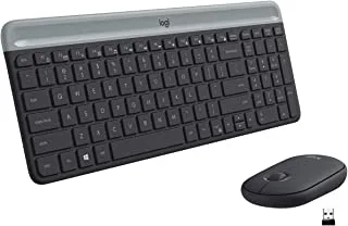 مجموعة لوحة مفاتيح وماوس لاسلكية رفيعة من لوجيتك MK470 لنظام التشغيل Windows ، جهاز استقبال USB موحد 2.4 جيجاهرتز ، ملف تعريف منخفض ، هادئ ، عمر بطارية طويل ، ماوس ضوئي ، كمبيوتر / كمبيوتر محمول ، تخطيط عربي QWERTY - أسود