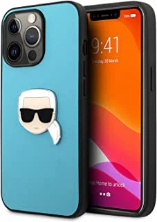 Karl Lagerfeld Pu Leather Case Karl Head Metal Logo For Iphone 13 Pro (6.1 Inches) - Blue