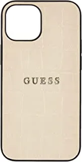 جراب Guess من جلد البولي يوريثان كروكو بخطوط مختومة ساخنة وشعار معدني لهاتف Iphone 13 Mini (5.4 بوصة) - بيج