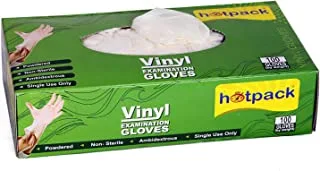 Hotpack Vinyl Gloves Large Powdered White 100 Pieces, 100 Units