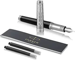 PARKER Premier Custom Tartan Lacquered Black & Metal| Chrome Trim| Medium Fountain Pen| Gift Box| 8513, 1931418