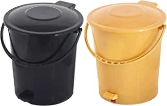 Kuber Industries 2 Pieces Plastic DUStbin With Handle, 10 Liters, Yellow & Black