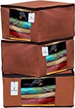 Kuber Industries Dust Proof Cloth Bags|Garment Cover|Clothes Storage Bag|Wardrobe Organizer|3 Pieces|Transparent Window|Extra Large (Brown)