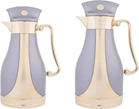 Arwa 2 Pieces Coffee And Tea Vacuum Flask Set, Size: 0.7/1.0 Liter, Color: Matt Gray, Gold