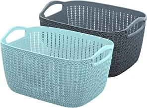 Kuber Industries Flexible Storage Basket|Plastic Storage Bin With Handle|Baskets For Organizing Shelves|Storage Containers|Pack of 2 (Light Green & Grey)
