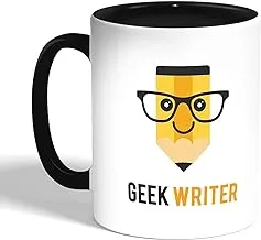 Printed Coffee Mug, Black, geek writer (Ceramic)