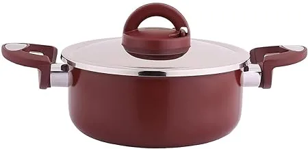 Al-Saif Co Vetro Non Stick Aluminium Casserole Cooking Pot with Stainless Steel LID Size: 18CM, Red
