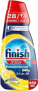 Finish Lemon Sparkle All in One Max Dishwasher Concentrated Gel, Shine & Protect with Glass Protect Action, 650ml