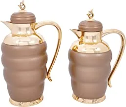 Al Saif Rawiya 2 Pieces Coffee and Tea Vacuum Flask Set Size: 0.7/1.0 Liter Color: Gold, K195657/2MG