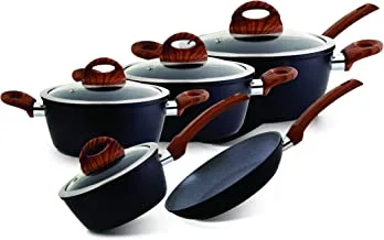 Royalford Marble Coated Cookware Set, Mixed Materials, Black, 9 Pcs - RF8904