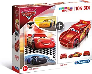 Clementoni Puzzle Super Color Disney Cars 3D 104 PCS ( 23.5 x 33.5 CM) - For Age 6 Years Old Multicolor