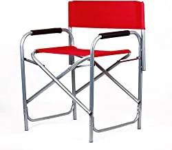 كرسي قماش قابل للطي للرحلات والتخييم بتصميم عصري وبسيط - أحمر / فضي
