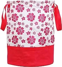 Kuber Industries Flower Printed Waterproof Canvas Laundry Bag,Toy Storage,Laundry Basket Organizer 45 L (Pink)