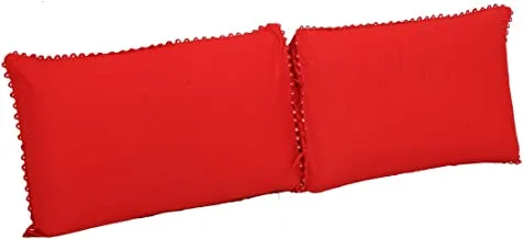 Kuber Industries Solid 2 Piece Cotton Pillow Cover Set with Frill Flange - 16 x 24, Red