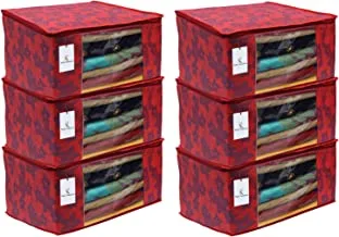 Kuber IndUStries Metalic Flower 6 Piece Non Woven Saree Cover, Large, Red