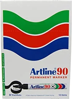 Artline 90 Permanent Marker 12 Pieces, 2.5 Mm Chisel Nib, Blue