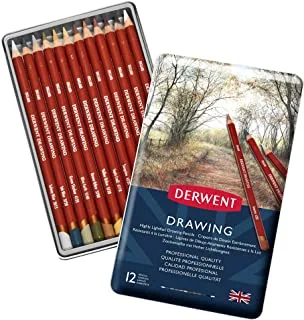 Derwent Colored Drawing Pencils In Metal Tin 12-Pieces Set, 5 mm Core