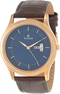 ساعة تيتان بمينا أزرق وسوار جلدي
