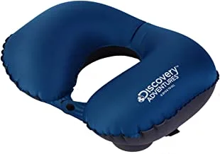 Discovery Neck Pillows Inflatable By Hirmoz, Compact Portable Head And Neck Support Air Pillows In Flight, Small U Shape Headrest CUShion For Best Rest & Sleep While Traveling (Blue)