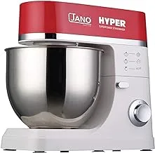 JANO 7L 1200W Electric Stand Mixer Hyper 6 Speeds Control with Pulse, S/S Bowl, 3 Types Of Tools Beater, Balloon Whisk, Dough Hook, Removable S/S bowl, White, Red JN1210 2 Years warranty