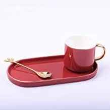 Home Concept 3 Pcs Coffee Cup And Saucer Set With Spoon European Luxury Tea cup Set, Red