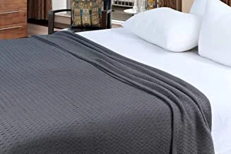 Krp Home 100% Combed Cotton Blanket- Twin Size Bed Blanket- Warm Soft All Season Breathable Lightweight Summer Blankets- Mosaic Weave Home Decor Bed Blanket- Charcoal Twin Bed Cotton Blankets/Bedcover