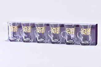 كأس شاي زجاجي من الوستارية مع مجموعة مقبض مختلط باللون الذهبي / 6 قطع