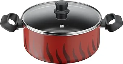 TEFAL Cooking Pot | Tempo Flame 24 cm Non Stick Casserole With Lid | Red | Aluminium | 2 Years Warranty | C3044685