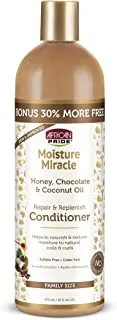 African Pride Moisture Miracle Honey, Chocolate & Coconut Oil Conditioner - Helps Repair & Replenish Moisture To Natural Coils & Curls, Nourishes & Restores, Sulfate Free, Color Safe. 16Oz.