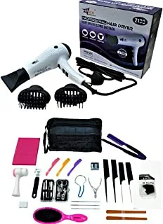 Max Elegance Set of Beauty Bag Tools with Hair Dryer, Hair Care, Skin Care and Nail Care, 32 Pieces - Pack of 1