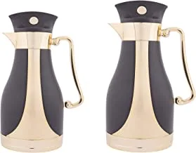 Al Saif Arwa 2 Pieces Coffee And Tea Vacuum Flask Set, Size: 0.7/1.0 Liter, Color: Matt Black, Gold
