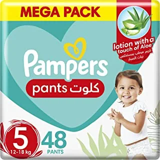 Pampers Aloe Vera, Size 5, Junior, 12-18kg, Mega Pack, 48 Pants Diapers