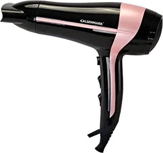 Olsenmark Powerful Hair Dryer with Concentrator - 2-Speed & 3 Temperature Settings - Salon Quality with Cool Shot Function for Frizz Free Shine & Concentrator - Portable