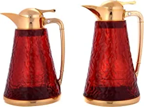 Al Saif BRAND GLASS BODY FLASK 2PCS SET (GLASS BODY :RED OTHERS GOLD)