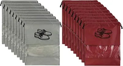 Kuber Industries 18 Piece Non Woven Travel Shoe Organizer Space Saving Fabric Storage Bags Organizer (Grey & Maroon)-KUBMART994