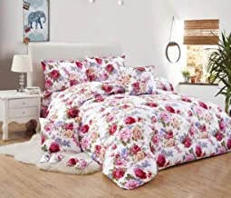 Moon Bed In A Bag Medium Filling King Size Comforter Set, 10 Pcs Floral Bedding Set Size 220 X 240 cm With Comforter, Quilted Bed Skirt, Pillowcases, CUShion & Bedroom Slippers, Multicolor