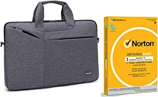 Datazone shoulder laptop bag, compatible with 15.6-inch laptops, DZ-BP02Q Gray with Norton antivirus basic 1 user 1 device with 1-year subscription.