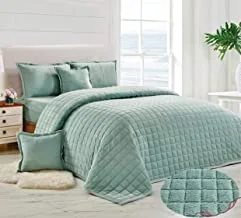 Soft Cozy Velvet Sherpa Fleece Reversible Winter Comforter Set, Single Size (160 X 210 Cm) 4 Pcs Warm Bedding Set, Square Stitched Pattern, Srx, Light Green