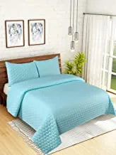 Krp Home 3-Piece King Quilted Bedspread Set | 100% Cotton For All-Season Soft, Lightweight, Reversible Bed Cover | 1 Quilt + 2 Pillow Covers | Size : 274X228, Color: Aqua
