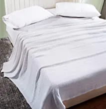 KRP HOME 100٪ قطن ، بطانية حرارية ناعمة فاخرة / بطانية خفيفة الوزن ومسامية من نسيج شيفرون - مثالية لطبقات أي سرير لجميع المواسم - أبيض - مقاس مزدوج (167 × 228 سم)