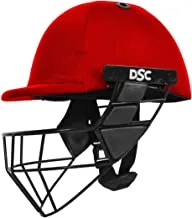 خوذة DSC AVENGER PRO Premium Cricket للرجال والأولاد (شواية فولاذية زنبركية ثابتة | حزام دعم الظهر | واقي للرقبة | خفيف الوزن | الأحجام: متوسط ​​(أحمر)